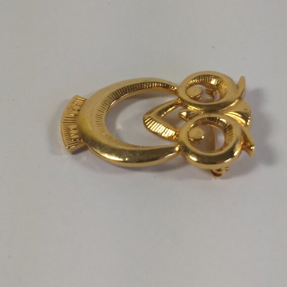 Owl Pin Brooch Pin Gold Tone MCM Mid Century Modern Minimalist Novelty Fun - Picture 4 of 8